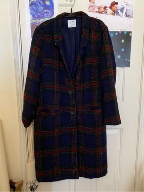 Blue Button up Plaid Tartan Coat with Pockets
